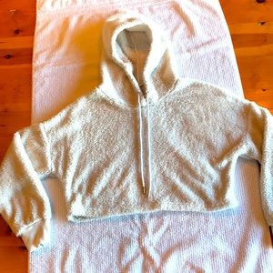 Fluffy long sleeve crop top hoodie sweater& shorts set